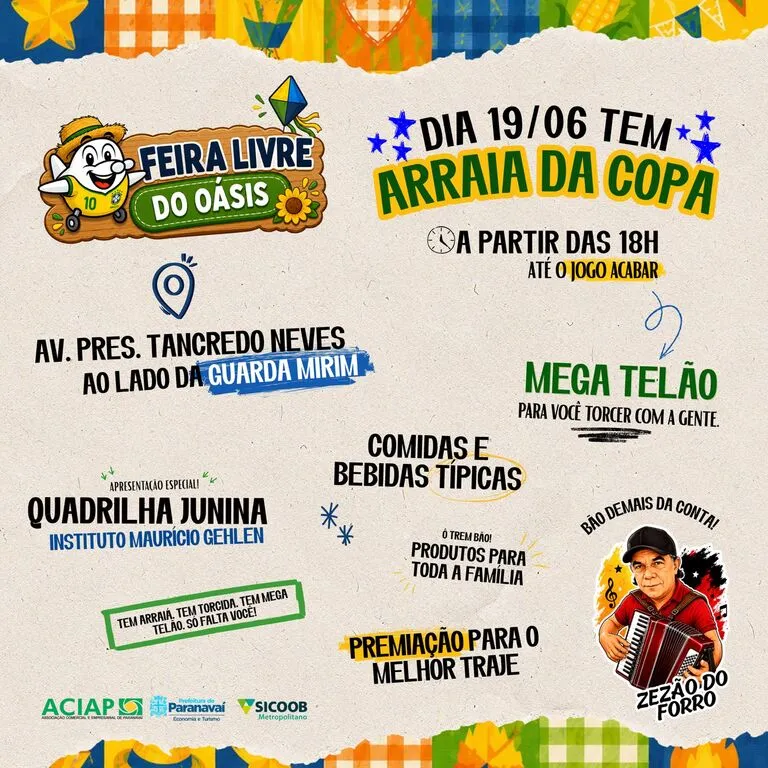 Feira Livre do Oásis promove Arraiá da Copa com atrações para toda a família em Paranavaí