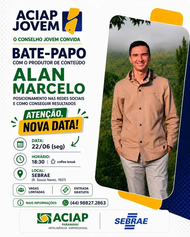 ACIAP Jovem anuncia nova data para bate-papo sobre posicionamento nas redes sociais com Alan Marcelo