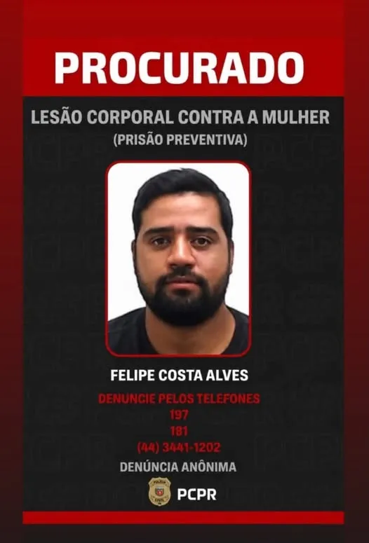 Polícia Civil divulga imagem de suspeito de tortura e cárcere privado contra companheira em Terra Rica